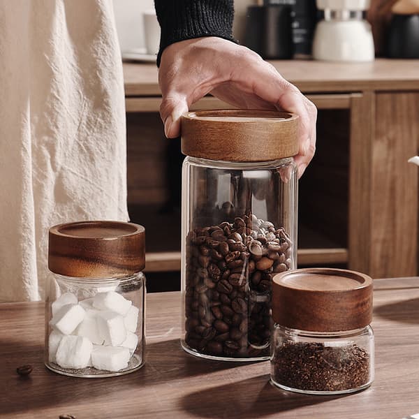 Kaffeböna Glas Förseglad Burkte Kaffepulver Krydda Förseglad Sto B