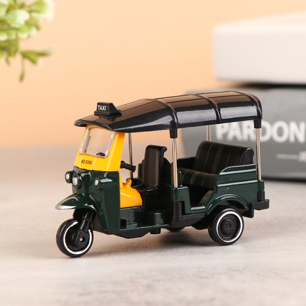 Alloy Tricycle Retro Simulation Model Three Wheeled Motorcycle Army green