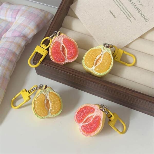3D-simulert sitron- og grapefruktskive nøkkelring med realistiske detaljer A3