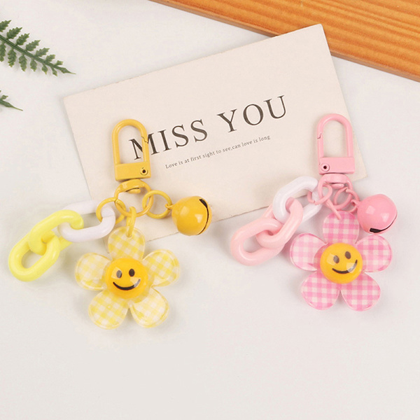 1Pc Fargerik e Smiley Face Flower Key Chain For Women Ryggsekk Pink