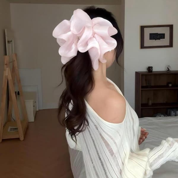 Bløde plisserede chiffonblomst bananhårklemmer skridsikker hårspænde Gray