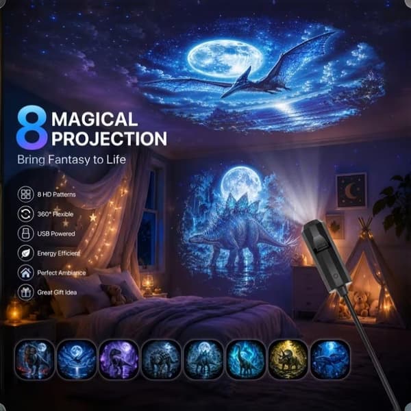 -tema USB-projeksjonslys 360° roterbart nattlys for tak 1set