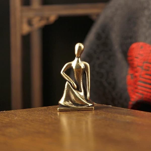 Mässing Yoga Flicka Staty Heminredning Figur Prydnad Abstrakt Char A3