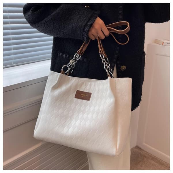 Preget Argyle-mønster Tote Bag Kvinner Stor Kapasitet Pendling S Black