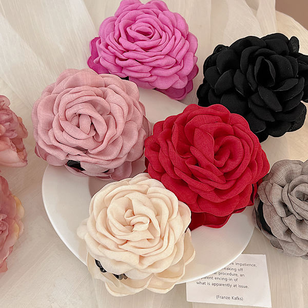 French Rose Hair Claw Clips Dame Søt Hårklemme Hårnålshår Black
