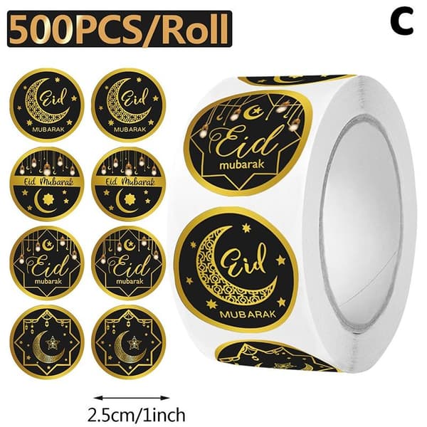 500 STK EID Mubarak Rullestickers Ramadan Kareem Gaveemballage C