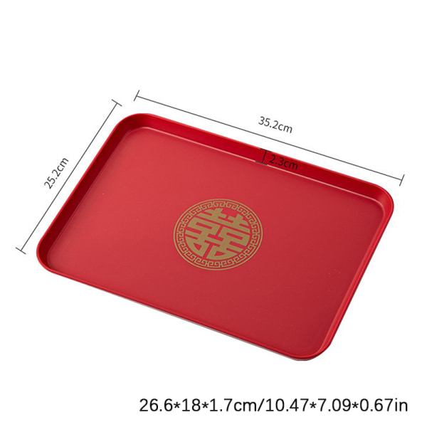 Ny traditionel rød Xi-bakke Plast-tebakke Bryllupstoast Tra 35.2*25.2CM-Square