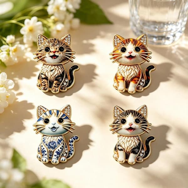 e Siddende Kat Brocher Til Kvinder Unisex Rhinestone Dejlig Kat A4
