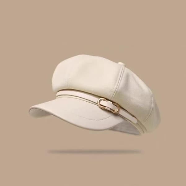 Vintage ensfarvet baret hat efterår og vinter mode maler Beige A4