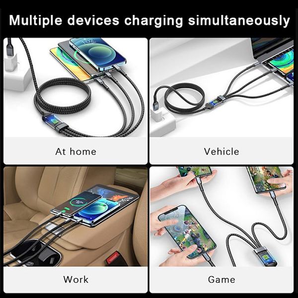 3-i-1 100W 5A Hurtigopladning USB Til Type-C Micro Hurtigoplader C