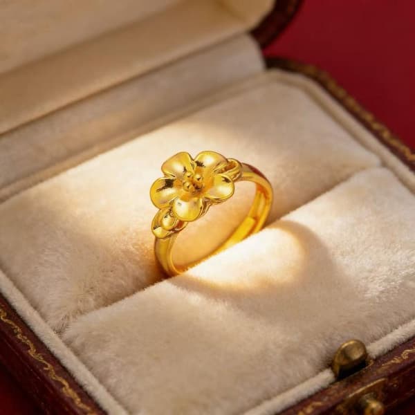 Forgyldt ring til kvinder, heldig blomst, åben justerbar ring, bryllup A3