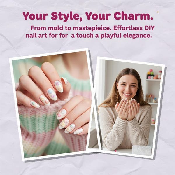 Silikon Nail Art Form e Tecknade Knappmönster Non Stick Surf