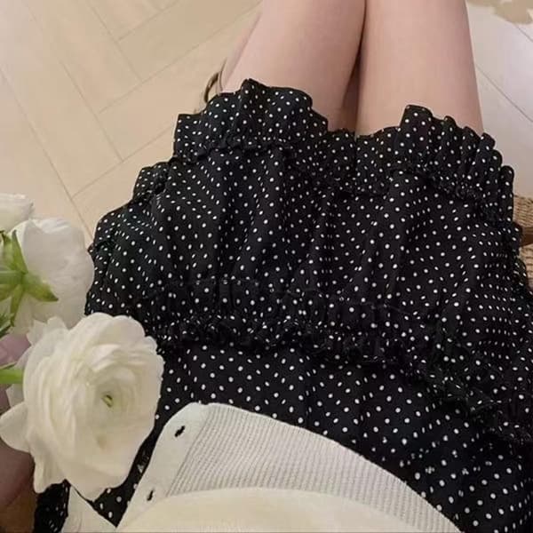 2026 Hög midja Molnbubbla Puffig Kjol Kvinnor Prickar Blomma Black S