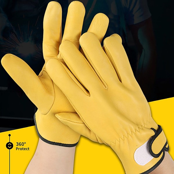 Arbejdshandsker Fåreskind Læderarbejdere Work Welding Safety Prote Yellow