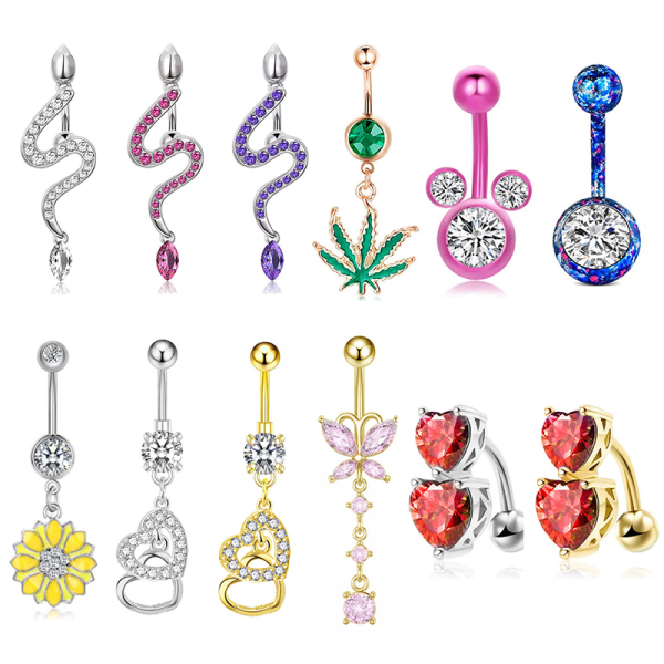 1 Stk Snake Belly Button Ring Zirkon Lang Dingle Navle Ring Pier A6