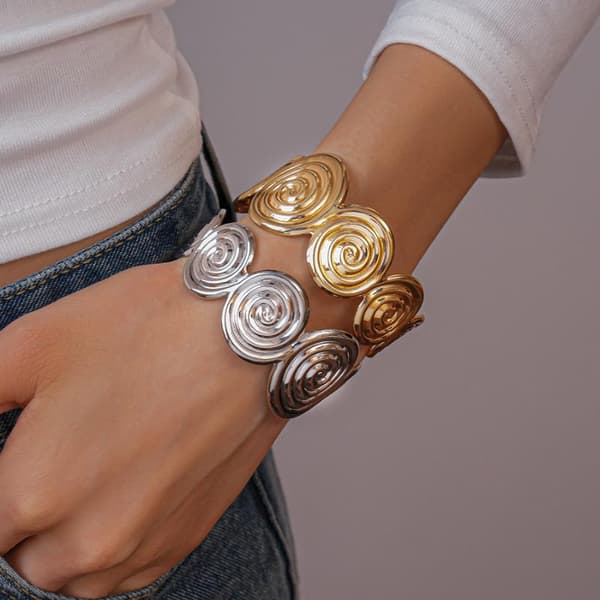 Y2K Punk Gotisk Geometrisk Spiral Armbånd Til Kvinder Mænd Par Silver