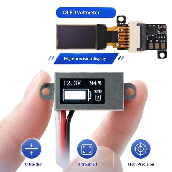 1 stk DC 0-30V ultratynd digital voltmeter og batterimåler 0,5- A