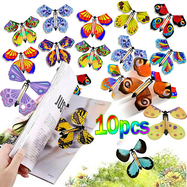 10 stk Magic Flying Butterflies Wind Up Toy In The Sky Bogmærke 1