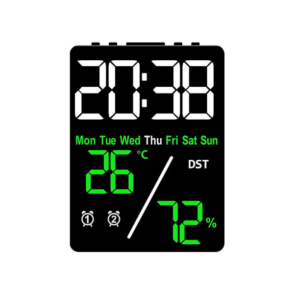 Digital väckarklocka TEMP Luftfuktighet Datum Vecka Display 2 Larm Snooze A3