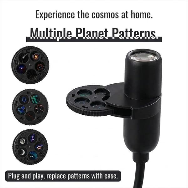 USB-driven galaxprojektor med flera planetmönster, flexibel hals C