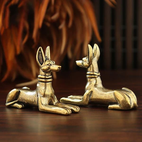 Messing egyptisk faraohundstatuefigurer Retro håndlaget Co 1pc