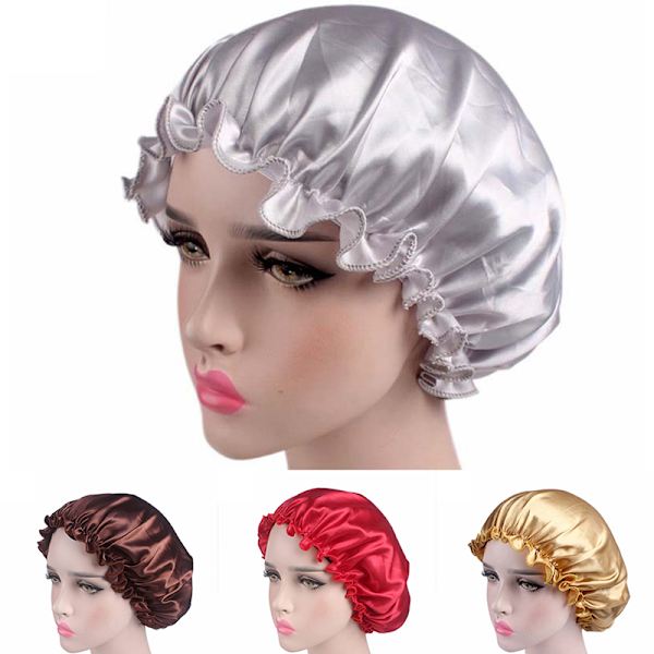 Silke Satin Nattsøvn Cap Hår Bonnet Hat Head Cover Red