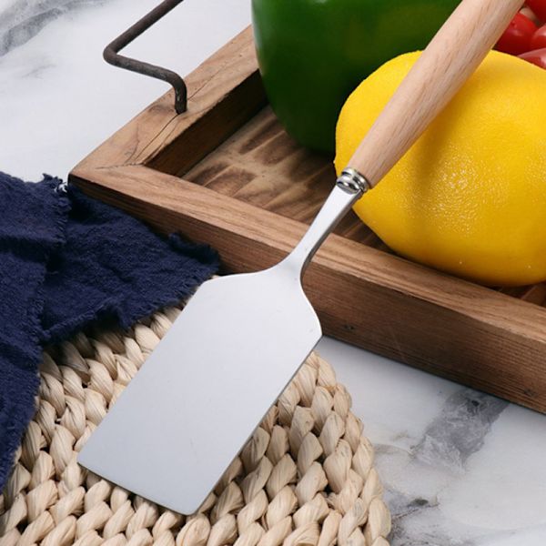 Rustfritt stål firkantet biff stekespade trehåndtak P 22cm