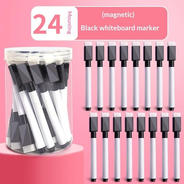24 st raderbara whiteboardpennor med borstar raderbar station Black B