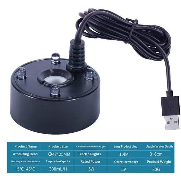 5V USB Tåkeprodusent Tåkefukter Vannfontene Fisketank Pon A1