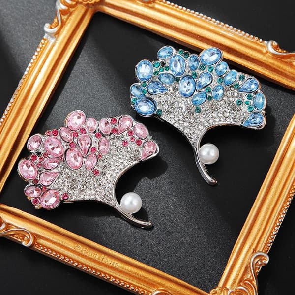 Luksus Ginkgo Blad Brocher Til Kvinder Unisex Rhinestone s Blomst A2
