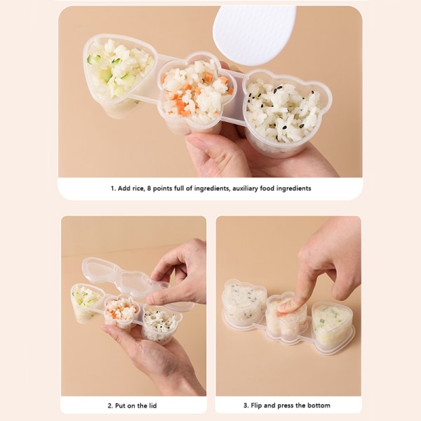 e White 3 Grid Sushi Form Bento Rice Ball Sushi Tool Set Seawee A