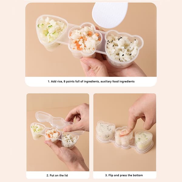 e White 3 Grid Sushi Mold Bento Rice Ball Sushi Tool Set Seawee A