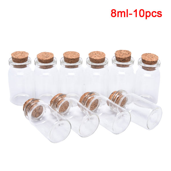 10 st Mini glasflaskor med korkpropp genomskinlig flaska 8ml-10pcs