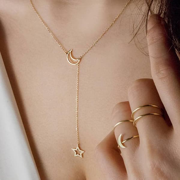 Ny Enkel Måne Stjerne Vedhæng Choker Halskæde Collares Til Kvinder A1