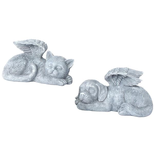 Harpiks Engel Hund Kat Statue Haveindretning Hvalp Gravsten Skulptur B