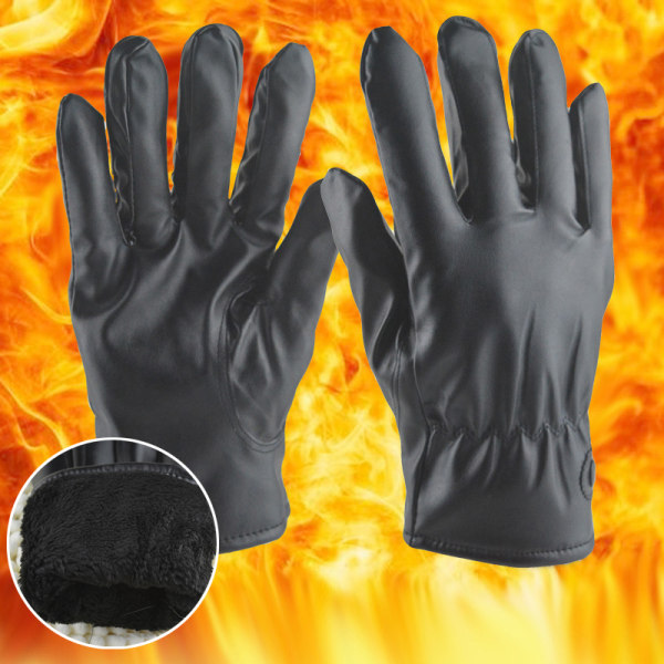 Miesten ja naisten talvinahkaiset mustat lämpimät kosketushanskat 1(A male 24X11CM)