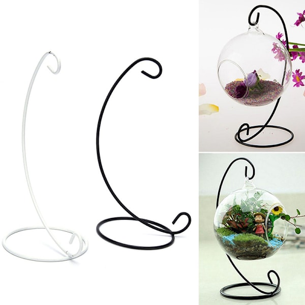 1X 23cm 9\" Jernstativholder for klar glasshengende vase hjem black