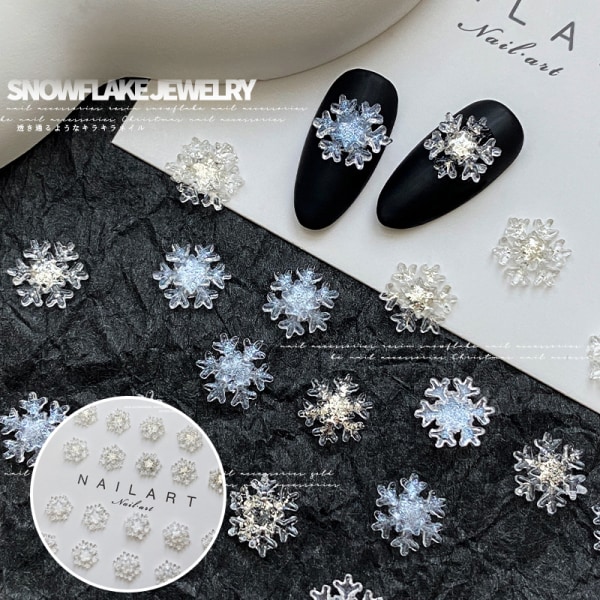 50 stk hvid glitter 3D snefnug negle klistermærker klistermærker jul Gold