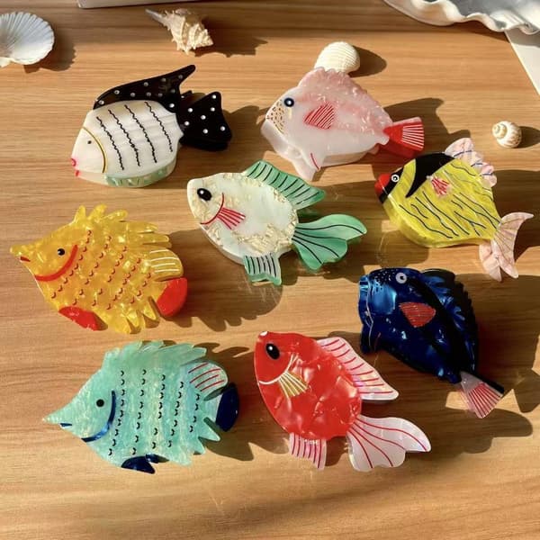Söt tecknad fiskformad hårklämma i acetat för kvinnor StyleD