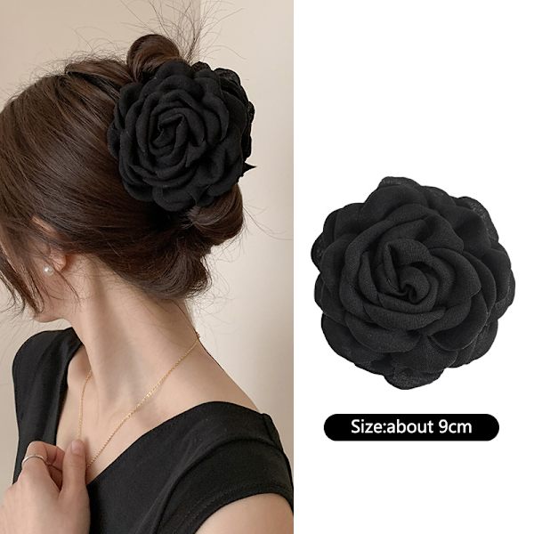 French Rose Hair Claw Clips Dame Søt Hårklemme Hårnålshår Black