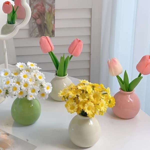 1 stk. miniblomst med keramisk blomstervase borddekorasjon for B