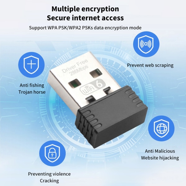 Mini WIFI 6 USB nätverkskort 802.11ax 286M 2,4GHz Wi-Fi Lan Ada USB Adapter