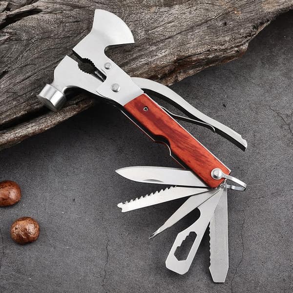 Monitoiminen ulkovasara ruostumaton teräs puukahva A1