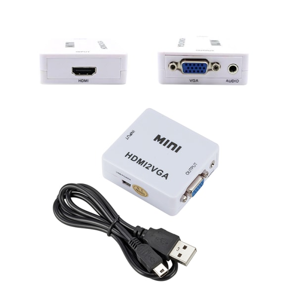 VGA til HDMI Full HD Video 1080P Converter Box Adapter Til PC La White