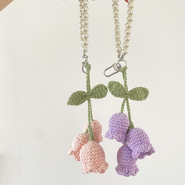 1 Stk Flower Knitted Keychain Nøkkelring Dame Heklet Ullblomst White