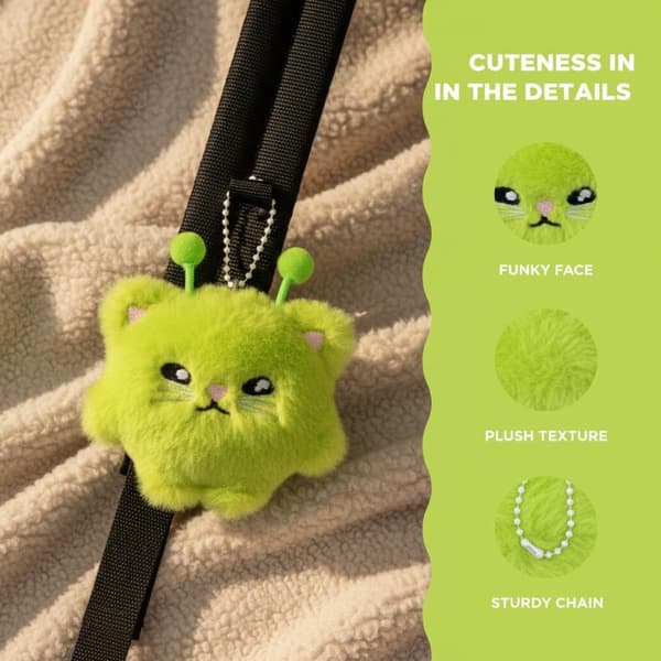 2 STK e Alien Kat Plys Nøglering Fluffy Kat Dukke Vedhæng Rygsæk