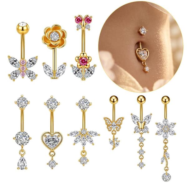 1 stk. rustfrit stål Zircon navlepiercing sommerfugl blomst A13