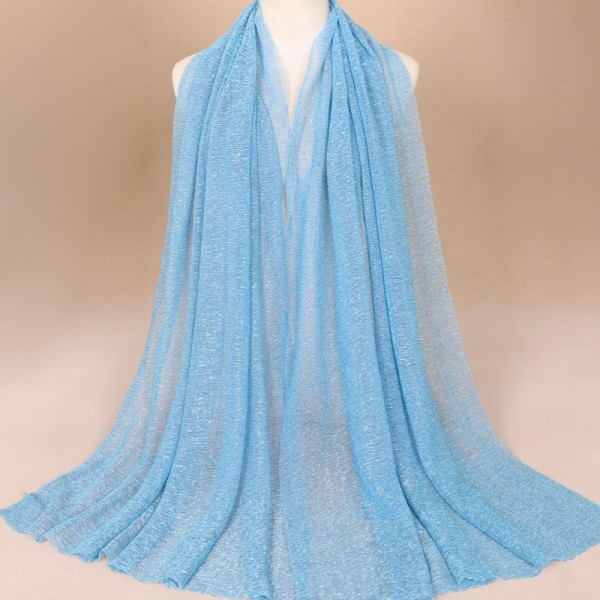 Glitter Scarf Kvinnor Muslim Shimmer Hijab Crinkle Shiny Shawl Is Blue