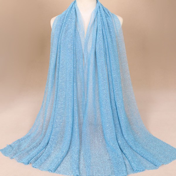 Glitter Skjerf Kvinner Muslim Shimmer Hijab Crinkle Shiny Shawl Is Blue