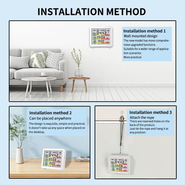 1 set 5-i-1 luftkvalitetsdetektor HCHO TVOC formaldehyd kol black add battery